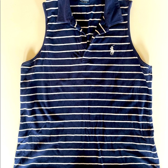 Ladies sleeveless Ralph Lauren blue and white striped top - Picture 1 of 2